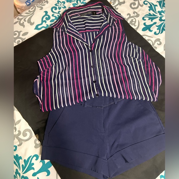 Attention & 7th Ave shirt set from NY&Co in navy and stripes - Picture 3 of 7